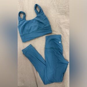 Blue Lululemon Sports Bra and Leggings Set